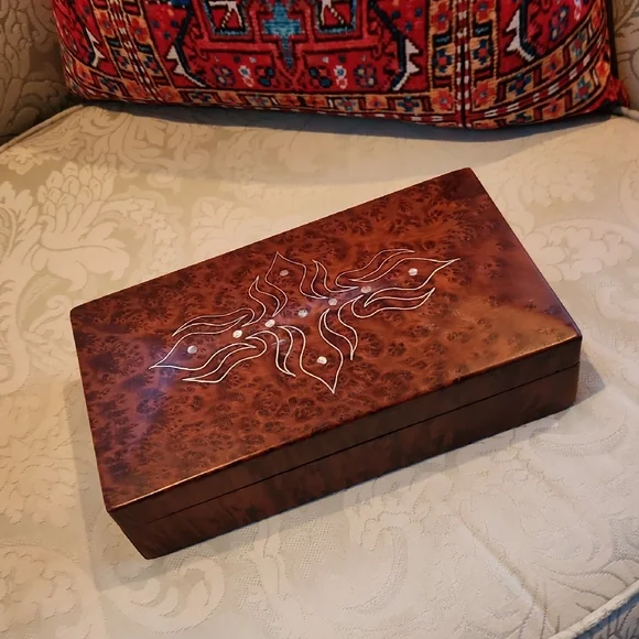 Moroccan Burlwood Inlay Jewelery Box - Picture 3 of 4